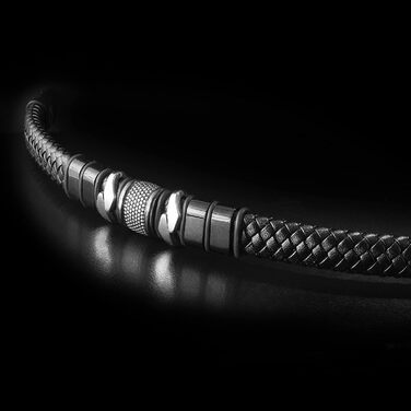 Чоловічий шкіряний браслет UNIQAL 'Premium Style' Mamba Black 23 см з нержавіючої сталі + Подарункова коробка