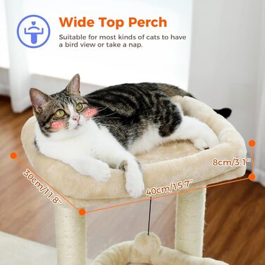 PAWZ Road Cat Tree, Multi-Tier Cat Tower with Sisal-Covered Scratching Post, Cozy Cat Condo & Large Cat Perch for House Cats, Beige
