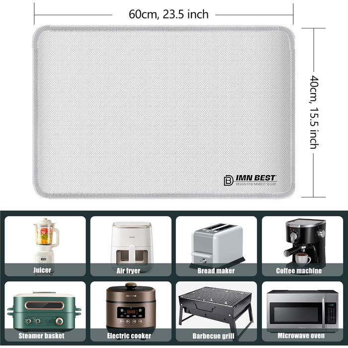 Термостійкий килимок під фритюрницю, термостійкий килимок з силікону для кухонних стільниць, захист стільниці, неслизький та водонепроникний (срібний, 60x40 см)