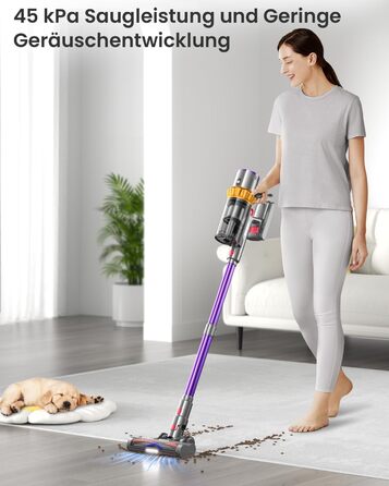 Anyson 45000Pa/550W/70Min Cordless Vacuum Cleaner, 1.6L Battery Vacuum Super Quiet, Self-Charging Cordless Vacuum with LED Display/Anti-Tangle Brush, Stick Vacuum for Hard Floors, Carpets, and Pet Hair