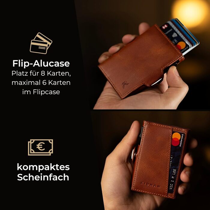 Чоловічий гаманець KIDMAN Phoenix I зі шкіри з RFID, алюмінієвий кардхолдер, для 8 карт, коричневий