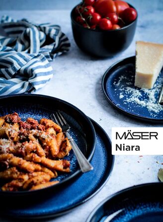 Сервіз MÄSER Niara на 6 осіб, 18 предметів, кераміка, синій/чорний, сучасний вінтажний посуд для сніданку