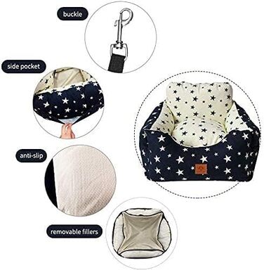 Автокрісло для собак маленьких порід, миється, стійке до плям. Зручне автокрісло для маленьких собак, безпечне, з високоякісного матеріалу та кишеню для зберігання. Супер м'яка бавовна PP, комфортне (Бежевий, Medium)