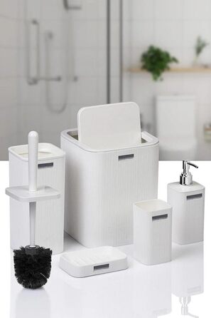 Набір аксесуарів для ванної кімнати Luxus Modern: органайзер для зубних щіток, стаканчики, контейнер для ватних паличок, тримач для туалетного йоржика, мильниця, сміттєвий бачок, дозатор мила (Чорний) (5 шт., Білий)