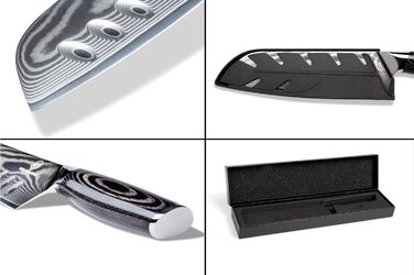 Професійний кухонний ніж Santoku Wolfblood PRO XL 31 см з 67-шарової дамаської сталі з дерев'яною ручкою, подарункова коробка та чохол