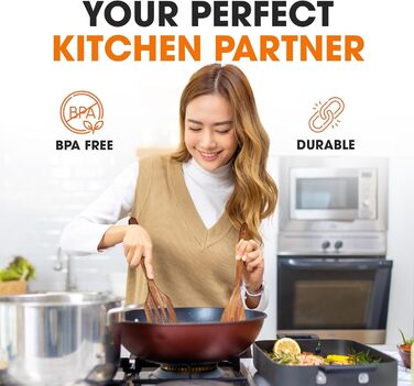 Набір дерев'яних ложок для приготування їжі (9 шт.) з підставкою - дерев'яні лопатки, ложки, половники