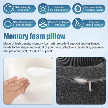 Подушка для шиї у літак та автомобіль, 100% Memory Foam, 360° регулювання, для дорослих