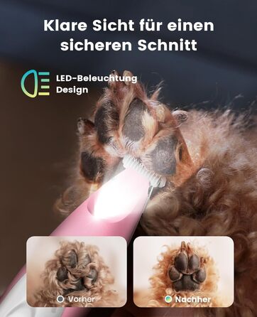 Триммер для собак Oneisall Paw Trim Pro з LED-підсвічуванням, рожевий: безпечна стрижка лап, очей, вух та обличчя