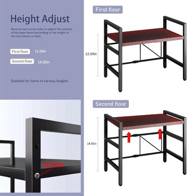 Підставка для мікрохвильової печі UBRAVOO регульована, 100 кг, органайзер для кухні (чорний)