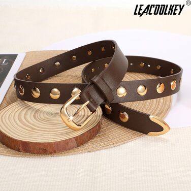 Жіночий шкіряний ремінь LEACOOLKEY для джинсів та штанів, з пряжками, стильний ремінь з нітями, розмір M (82-91 см) та S (66-81 см)
