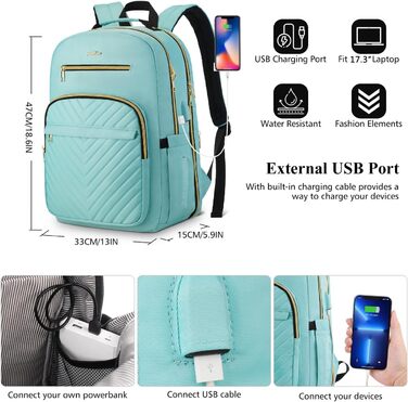 Рюкзак YAMTION для жінок, дівчаток та підлітків. Шкільний рюкзак з відділенням для ноутбука 17.3 дюймів, USB-портом, для роботи, навчання, міста. Колір: світло-зелений