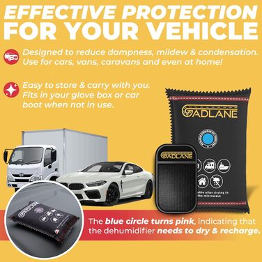 GADLANE Reusable Car Dehumidifier, 350g, Pack of 4, Car Moisture Absorber with Dashboard, Anti-Slip Mat, Eliminates Foggy Windshields, for Home, Closet