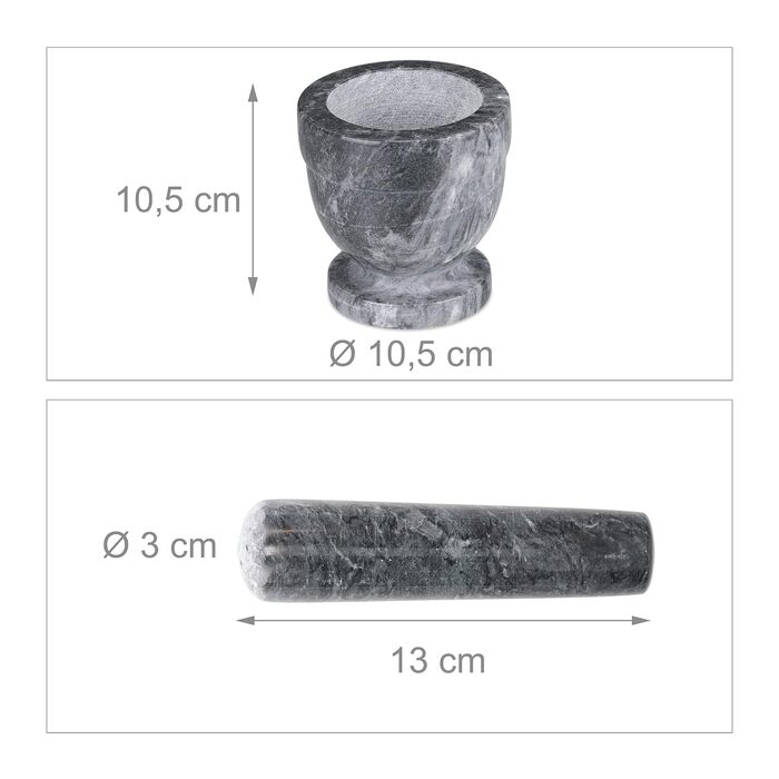 Набір для приготування спецій Relaxdays: мармуровий ступка та пестик, сірий, Ø 10.5 см