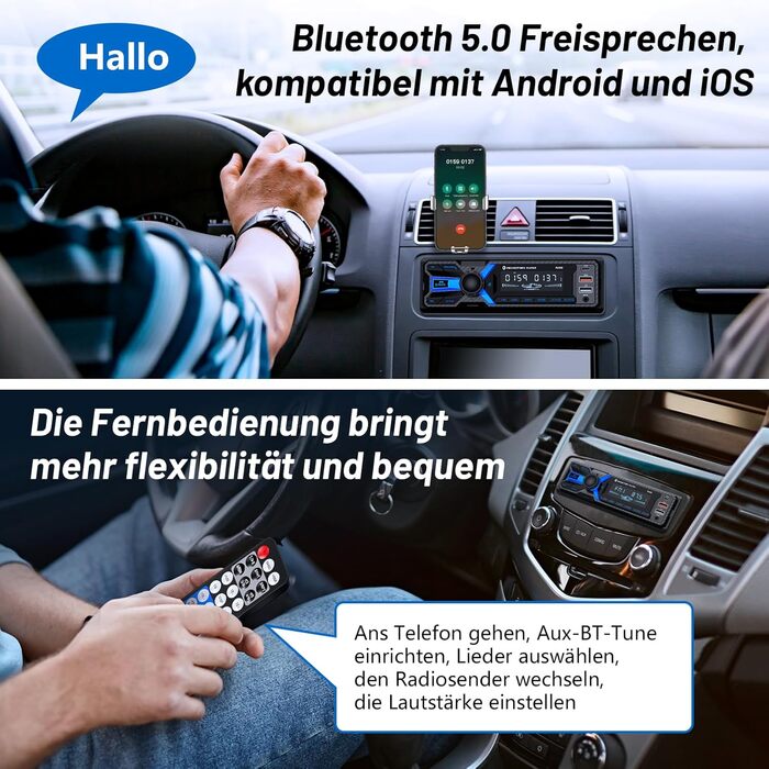 Автомагнітола Wistrue 1DIN з Bluetooth, FM/AM, USB/SD, AUX, MP3, Type-C, чорна