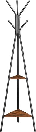 VASAGLE Coat Rack in Tree Shape, Clothes Rack, Freestanding Wardrobe, Industrial Design, with 2 Shelves, for Clothes, Hats, Bags, Vintage Brown-Black RCR16BXV1