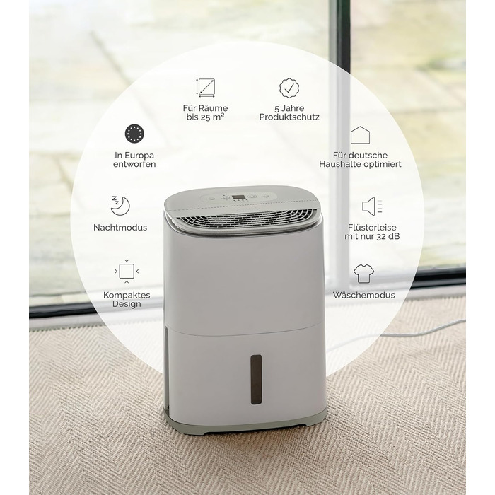 Зволожувач повітря MeacoDry Arete One 6L з очищувачем повітря | Компактний, тихий (32 dB), для спалень, невеликих приміщень та квартир | Фільтр HEPA H13 | Об'єм бака 1.8L