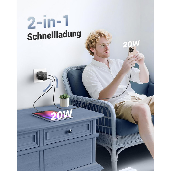 Зарядний пристрій ZKAPOR з 4 USB-C портами, 45W, білий (PD+QC)