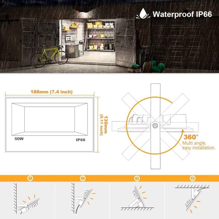 RGB LED Spotlight Outdoor with Remote Control, 2PCS RGBW 5000LM Dimmable Color Outdoor Spotlights, 3000K Warm White Floodlight Floodlight Spotlight Color Changing Lighting Floodlight Garden IP66 Waterproof
