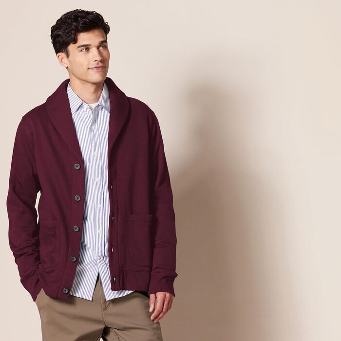 Чоловіча в'язана кофта Amazon Essentias з капюшоном та коміром-шарфом (XXL, Бордовий)