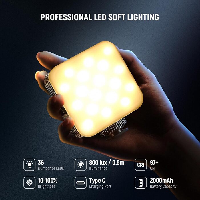 NEEWER NL-36AI RGB LED панель для відеозйомки: 8W, 2700K–7500K, регульоване RGB освітлення, 4000mAh, металева, для DSLR, стрімінгу