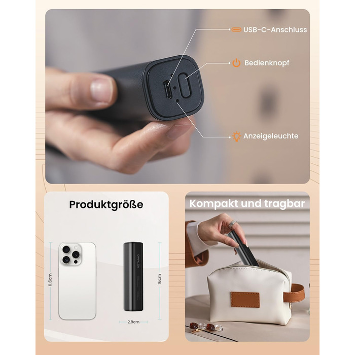 Електричний грієчка для рук Gaiatop 8000mAh з LED-ліхтариком, 2 шт. Магнітний, 3 температури, швидкий нагрів, для жінок, сім'ї, активного відпочинку, чорний