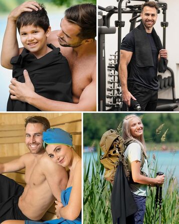 Рушник з мікрофібри Fit-Flip - компактний та легкий - швидковисихаючий рушник з мікрофібри - для подорожей, спорту, пляжу, басейну - великий рушник 50x30cm та 120x60cm - 1 шт. (Чорний Онікс)