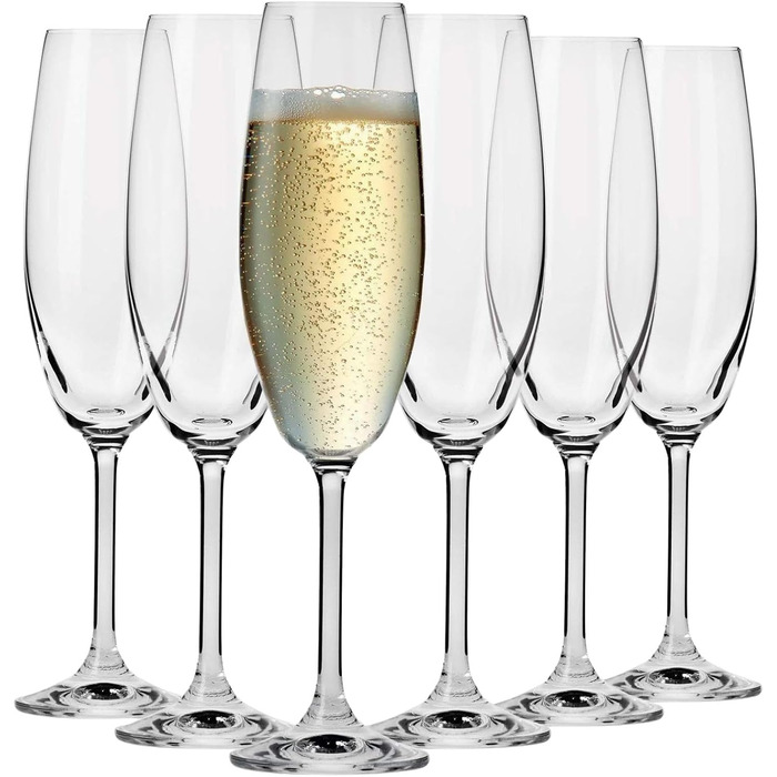 Krosno Champagne Flutes | Set of 6 | 200 ML | Venezia Collection | Perfect for Home, Restaurants, and Parties | Dishwasher Safe