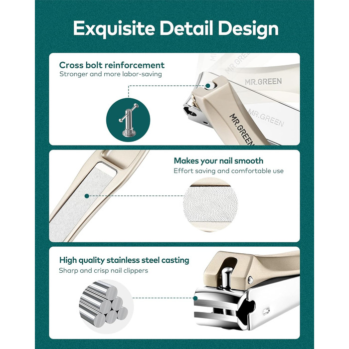 Набір для манікюру Mr. Green 3шт: кусачки, пилка, кусачки з захистом від бризок та кейс, професійний набір для чоловіків та жінок