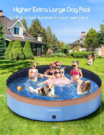 Meowant Foldable Dog Pool, Dog Bathtub, Splash Pool Large Thickened PVC, Extra Large Outdoor Foldable Kids Pool, Portable Non-Slip Dog Splash Pool, No Pump Required (272 x 50 cm)