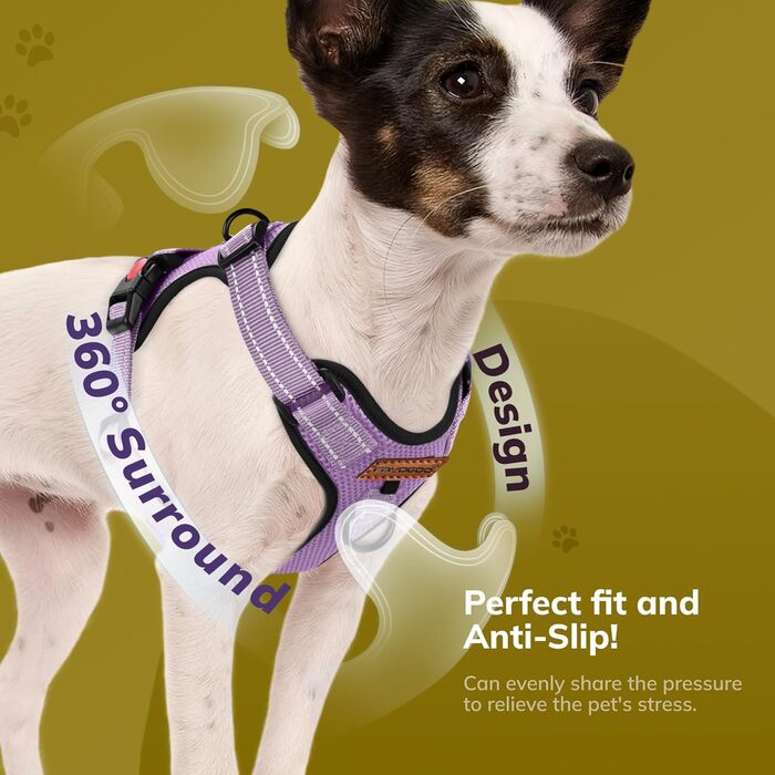 Нашийник для собак FAYOGOO без чіткої тяги, з відбиваючими елементами, м'який, з підкладкою, для маленьких, середніх та великих собак, фіолетовий, XS