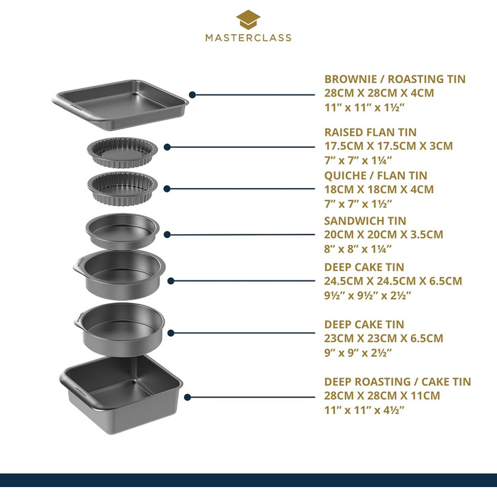 Набір форм для випічки MasterClass Smart Space Stacking Antihaft, 7 шт., сірий. Набір для випічки та запікання, з антипригарним покриттям, сталевий, в подарунковій коробці