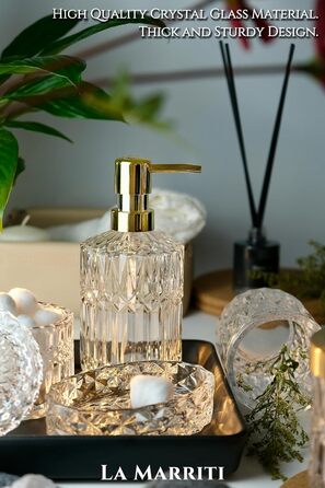 Orange Bathroom Accessories Set, 5-Piece, Clear Glass, Hand Soap Dispenser, Soap Dish, Toothbrush Holder Set, Cotton Swab Jars, Modern Bathroom Decor, Burnt Orange