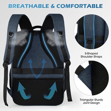 Рюкзак NEWHEY для чоловіків та жінок: великий, для ноутбука, з USB-портом, водонепроникний, бізнес/школа (синій)