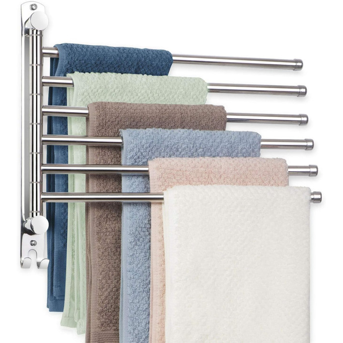 Кріплення для рушників JSVER з нержавіючої сталі, 180° поворот, 6 кріплень, з гачками, для ванної, кухні та гардеробу
