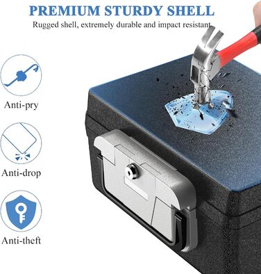 WASJOYE Portable Fireproof Safe Box with Key Lock - Home, Office, Car, Travel Security Box (6.8L, 16.8 x 32.4 x 39 cm)