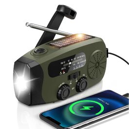 Радіо на механічній та сонячній енергії Notfall Kurbel Radio з Power Bank, USB, AM/FM, SOS-сигналом, ліхтариком - зелений
