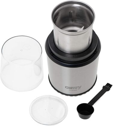 CAMRY CR 4444 Coffee Grinder with Safety Lid, 75g Capacity, 400W, Stainless Steel Housing, Safe Electric Grinder with Spoon, Electric Propeller Grinder with Transparent Lid, Silver