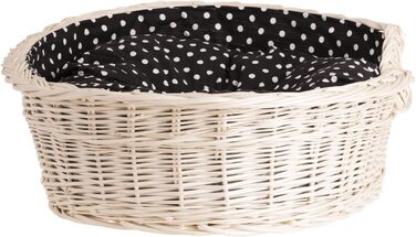 Wicker Dog Basket for Dog and Cat - Dog Bed, Cat Bed with Cushion, Pet Basket, Woven Cat Basket 60x43 H19 cm (80 x 60 x 26 cm, Beige)