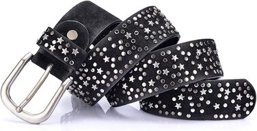 Жіночий шкіряний ремінь з шипами Stern, широкий ремінь для джинсів, регульований (Чорний)
