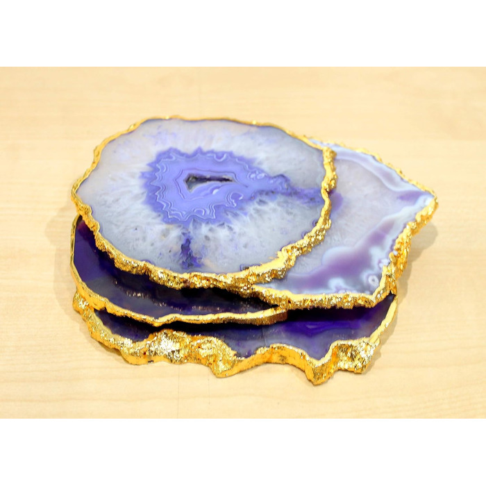Natural agate coaster set, for bar, beer, coffee, tea, 4 pieces, perfect table accessory, tableware (Purple)