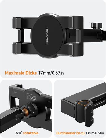 Тримач для планшета в авто TECKNET: універсальний, 360° обертання, для iPad, iPhone, Galaxy Tab, Switch (4.7-12.9