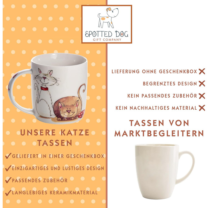 SPOTTED DOG GIFT COMPANY - Mug with Cat Motifs - White - Large