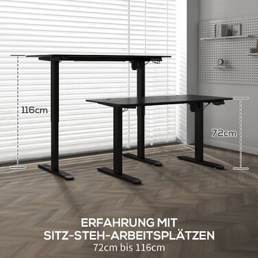 Vinsetto Standing Desk, Electric, with Anti-Collision, Overheat Protection, Memory Options, 140x70x72-116cm, Particleboard, Black | Aosom