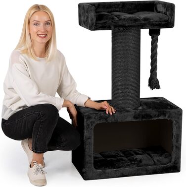 HAPPYPET Драбина для котів 'Mick', велика, стабільна, 103 см - преміум якість, 600 г плюшу, товстий стержень 18 см, велика площа для відпочинку, масивна кігтеточка для важких котів (наприклад, Мейн-кун), антрацит, 103 см