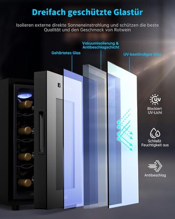 WIE 33 Liter Wine Fridge - 1 Zone Wine Cooler with Glass Door & LED Touch Panel - Mini Wine Refrigerator for 8 Bottles