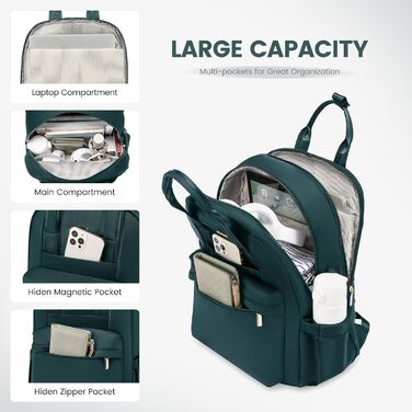LOVEVOOK Рюкзак для жінок великий, рюкзак для школи з відділом для ноутбука, стильний рюкзак для подорожей, щоденний рюкзак ручної поклажі для університету, офісу, роботи, чорний (17.3 дюйми, темно-зелений)