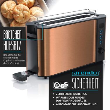 Тостер Arendo Automatik з широкими прорізами, функція розморожування, теплоізоляційне подвійне покриття, вбудований підставка для тостів, висувна шухляда для крихт, сертифікат GS, матеріал: мідь