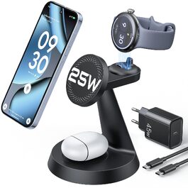 Бездротова зарядна станція 3 в 1 Meifigno 25W для Google Pixel Watch 5 та 4, чорна