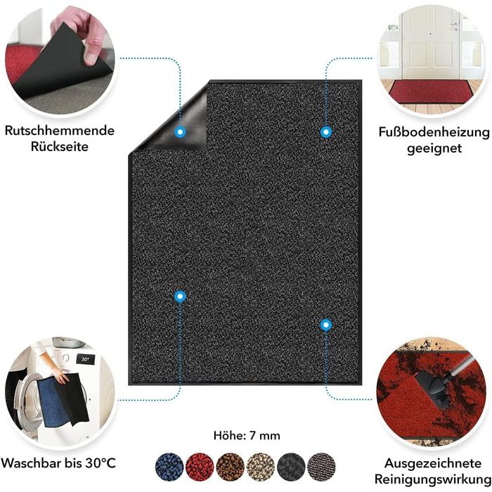 Килимок для підлоги Floordirekt Rhine: миючий, з антиковзким покриттям, 80x120 см