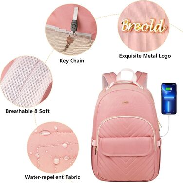 Жіночий рюкзак для ноутбука 17,3 дюйма: стильний рюкзак для дівчат-підлітків, студентів та вчителів, ідеальний для навчання, роботи та офісу (15.6', Рожевий)